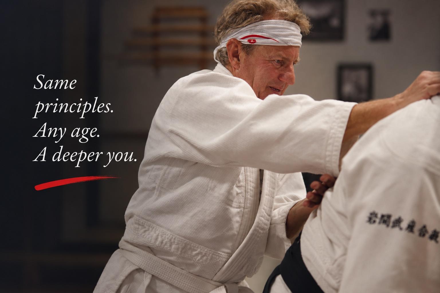Older Aikido practitioner training